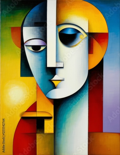 Abstract head of a person, composed of shapes. Cubism art style.