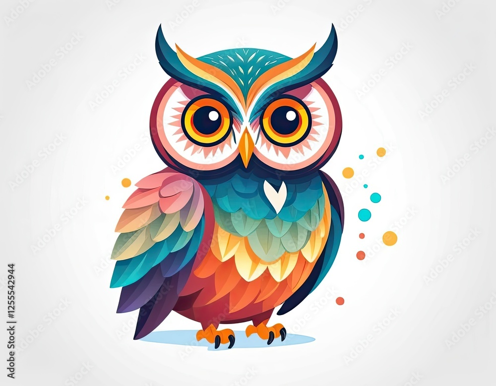 Fototapeta premium A beautiful colorfull flat owl on a pure white background. illustration
