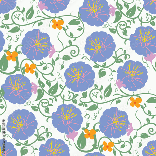 Seamless floral pattern with elegant flowers and leaves, perfect for fabric, wallpaper, and digital design. photo