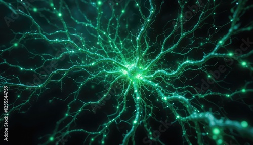 Intricate Network of Neon Green Neural Pathways
