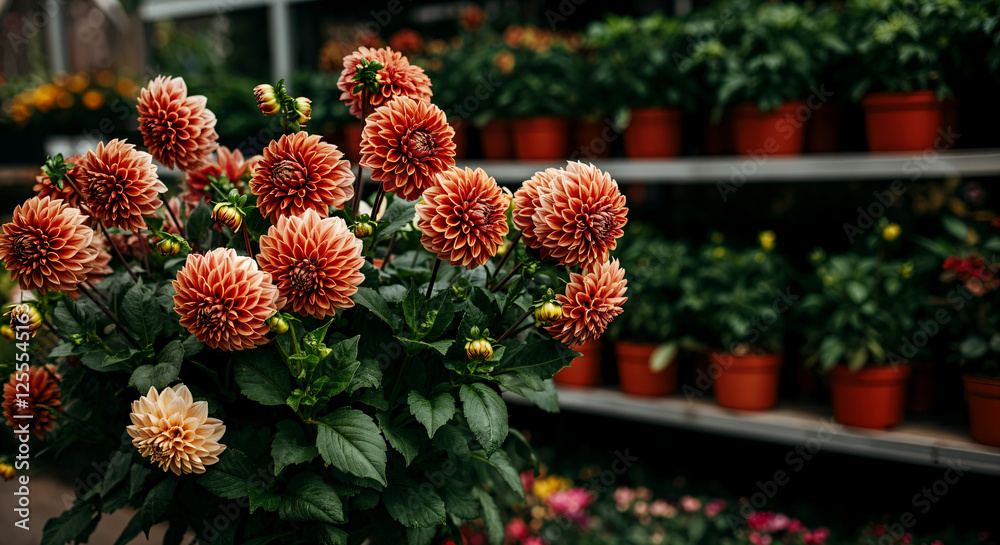 dahlia seedlings in pots at a garden market dahlia seedlings in pots at a garden market