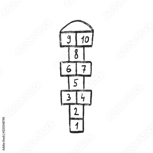 Hopscotch game isolated on white background. Children playground outdoor entertainment. Vector pencil drawn illustration.