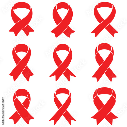 3d realistic red ribbons set. Ribbons collection isolated on white background. Design element, decorative sticker. Cute folded ribbon for sale banner, advertisement, celebrations. Vector illustration
