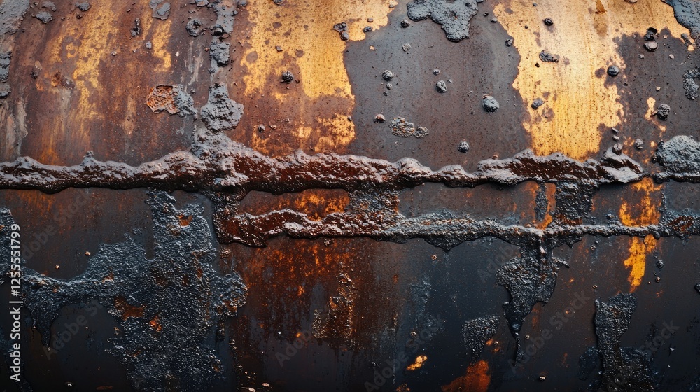 Obraz premium A high-resolution shot of water streaming from a rusted, corroded stainless steel pipe, emphasizing the wear and tear of the material and the water leakage