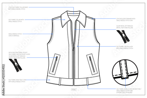 Women Casual Denim Vest Technical Tech pack.