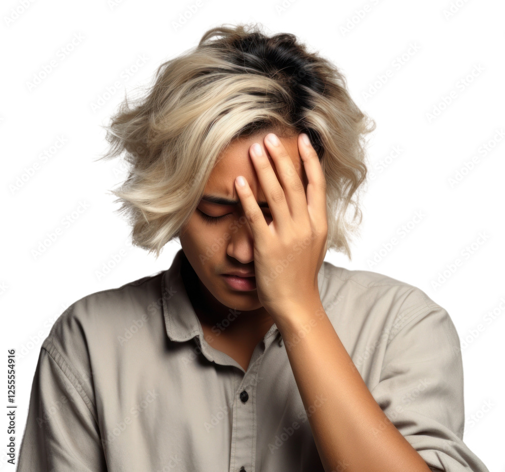 Fototapeta premium PNG Frustrated young person facepalm