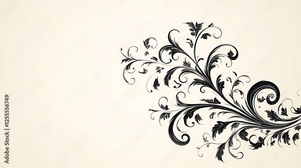 Elegant Black Floral Design On Cream Background Elegant Black Floral Design On Cream Background