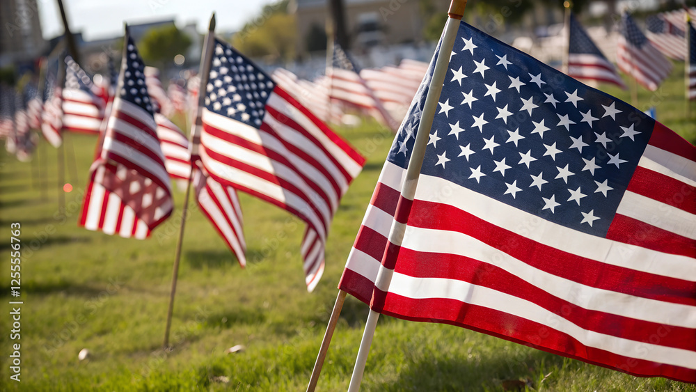 Obraz premium american flag on the ground,Patriotic Display of American Flags