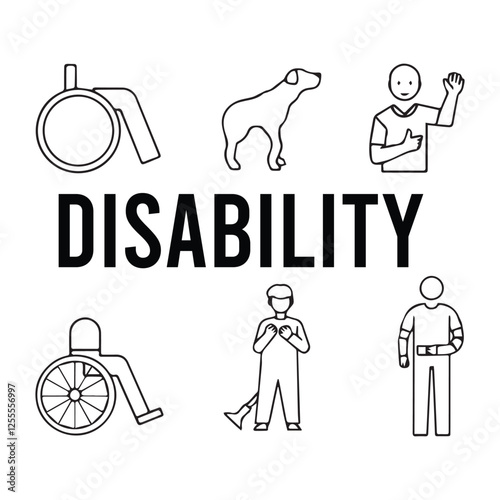 Disability line editable icon set. Vector illustration in modern thin line style of handicap related icons: features of physical and mental development, assistive devices, inclusivity, and more 