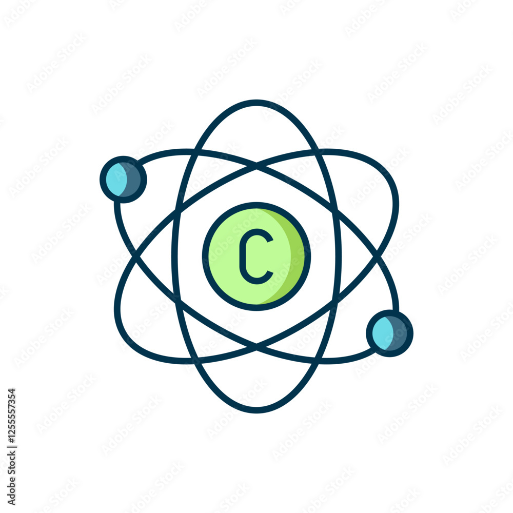 Filled outline Atom icon isolated on white background. Symbol of science, education, nuclear physics, scientific research. Flat filled outline style with shadow. Vector Filled outline Atom icon isolated on white background. Symbol of science, education, nuclear physics, scientific research. Flat filled outline style with shadow. Vector