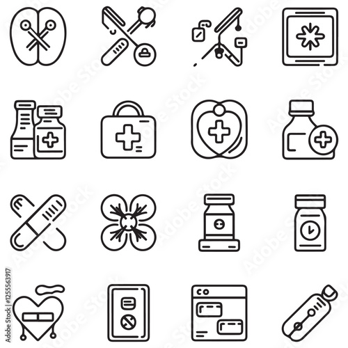 Medical and medicine line icons collection. Thin outline icons pack. UI icon collection. Set of line web pictogram