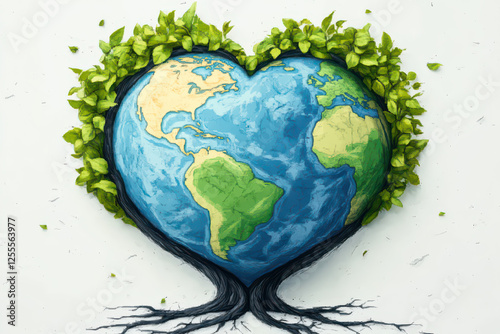 3D heart shape earth with green tree, idea of earth day, Arbor Day, sustainable green life style 