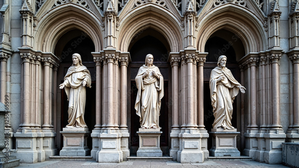 Majestic Saints Statues Adorn Armagh Cathedral Entrance: Perfect for Tourism, Religious Publications, Art History Majestic Saints Statues Adorn Armagh Cathedral Entrance: Perfect for Tourism, Religious Publications, Art History