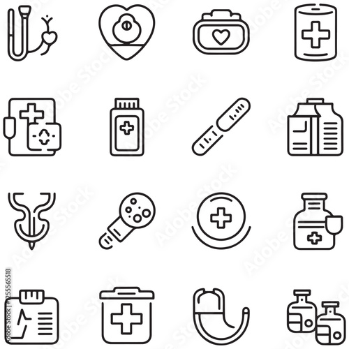 Medical and medicine line icons collection. Thin outline icons pack. UI icon collection. Set of line web pictogram