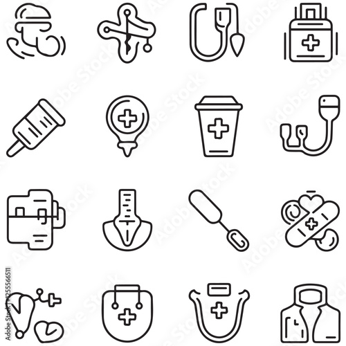 Medical and medicine line icons collection. Thin outline icons pack. UI icon collection. Set of line web pictogram