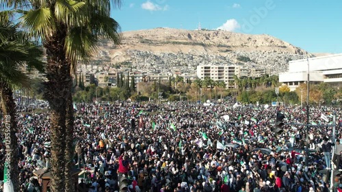 Drone shot of Damascus, Celebrations for the fall of Bashar al-Assad.