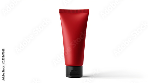 soft red scin care cream tube without labels ,on white background ,mockup