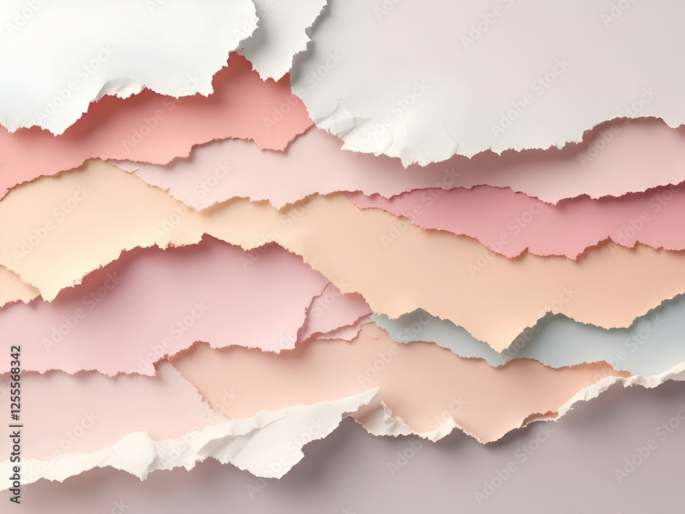 Torn Paper Background: A beautiful arrangement of pastel torn paper layers in shades of white, pink, and peach. Torn Paper Background: A beautiful arrangement of pastel torn paper layers in shades of white, pink, and peach.