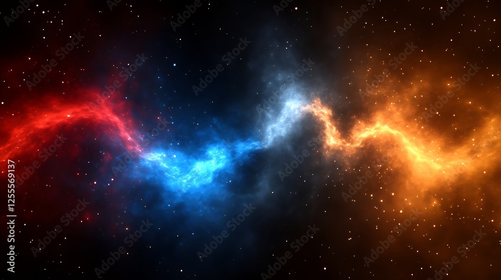 Fototapeta premium Celestial Nebula Shows Red And Blue Cosmic Clouds