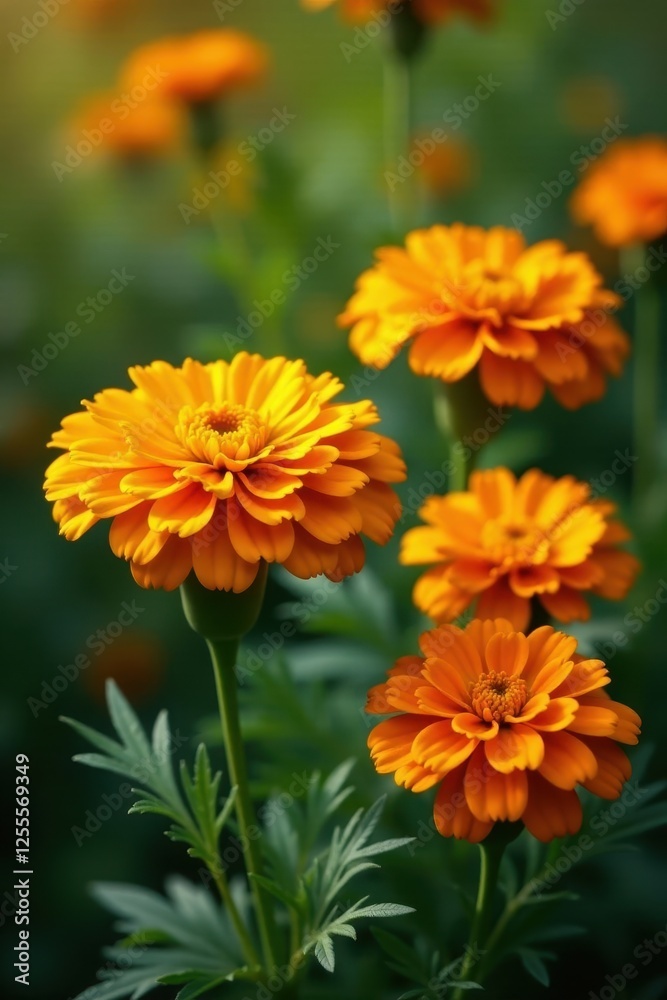 Sun-drenched marigolds sway gently, petals aglow , garden, summer, heat Sun-drenched marigolds sway gently, petals aglow , garden, summer, heat