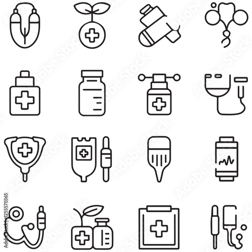 Medical and medicine line icons collection. Thin outline icons pack. UI icon collection. Set of line web pictogram