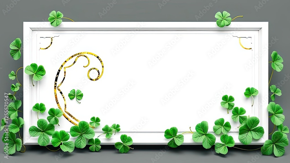Elegant White Frame Decorated with Shamrocks St Patrick s Day Design Spring Nature Elegant White Frame Decorated with Shamrocks St Patrick s Day Design Spring Nature