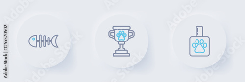 Set line Pet shampoo, award and Fish skeleton icon. Vector