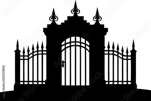 a Victorian old black gate silhouette vector illustration