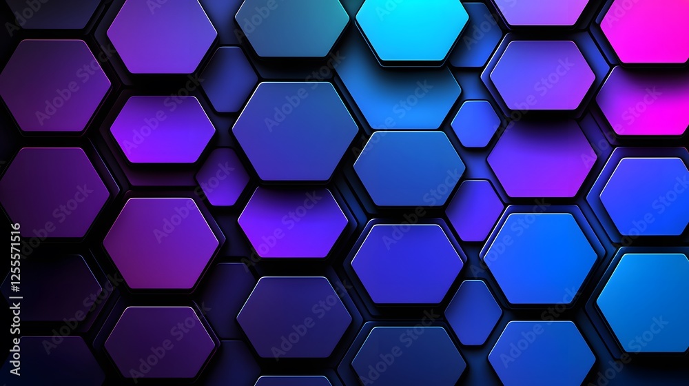 Colorful Hexagonal Pattern with Gradient Shades of Blue and Purple Colorful Hexagonal Pattern with Gradient Shades of Blue and Purple