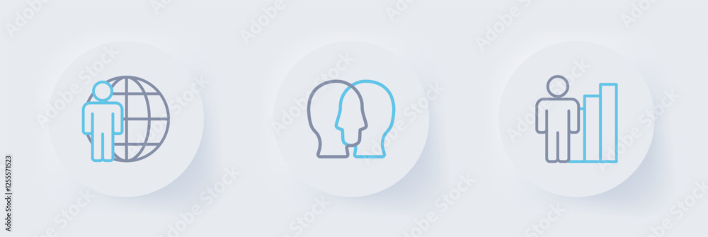 Set line Productive human, Project team base and Head hunting icon. Vector Set line Productive human, Project team base and Head hunting icon. Vector
