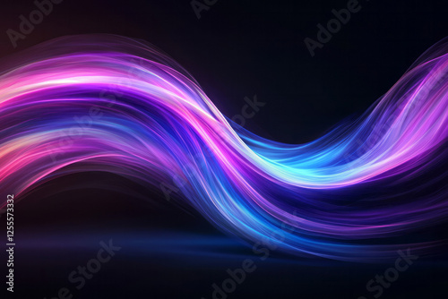 A vibrant, swirling wave of neon purple and electric blue light streaming through a black