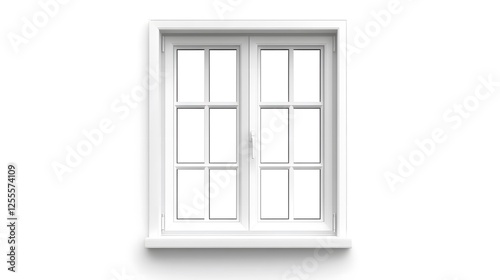 White double pane sliding window with white frame isolated on a white background for design and construction use