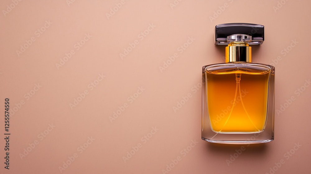 Elegant Glass Perfume Bottle on Neutral Background for Beauty Product Elegant Glass Perfume Bottle on Neutral Background for Beauty Product
