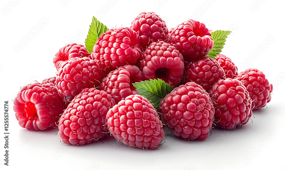 Fresh Ripe Raspberry Cluster on White Background Fresh Ripe Raspberry Cluster on White Background