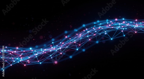Abstract technology network with glowing nodes and lines. Modern and sophisticated background for banners, posters and social media.