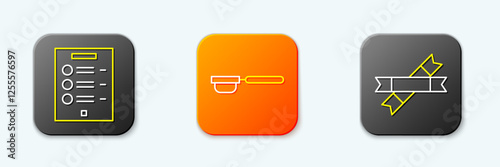 Set line Coffee menu, filter holder and Sugar stick packets icon. Vector
