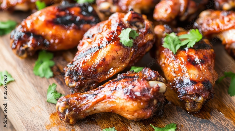Flavorful chicken wings, garnished with fresh herbs, adding a burst of freshness to each savory bite. Flavorful chicken wings, garnished with fresh herbs, adding a burst of freshness to each savory bite.