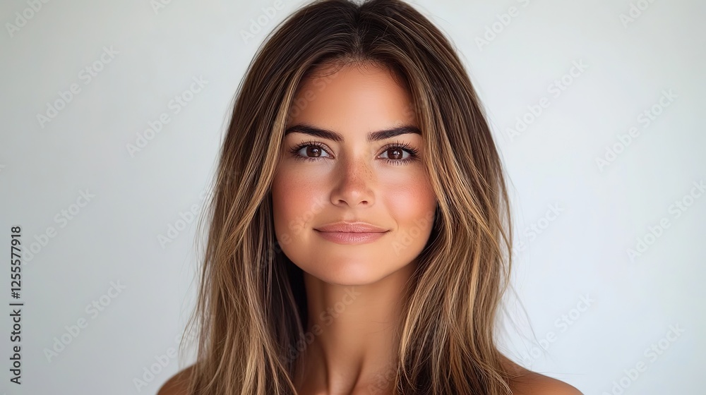 pretty brunette hair Caucasian woman with radiant flawless skin, facial and skincare beauty industrial model portrait on soft light background pretty brunette hair Caucasian woman with radiant flawless skin, facial and skincare beauty industrial model portrait on soft light background