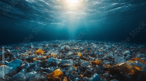 Ocean pollution crisis underwater plastic waste ocean floor environmental impact sunlit depths conservation awareness photo