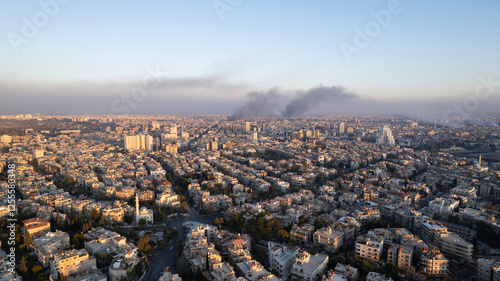 Canvas Print Drone shot of Damascus, Celebrations for the fall of Bashar al-Assad