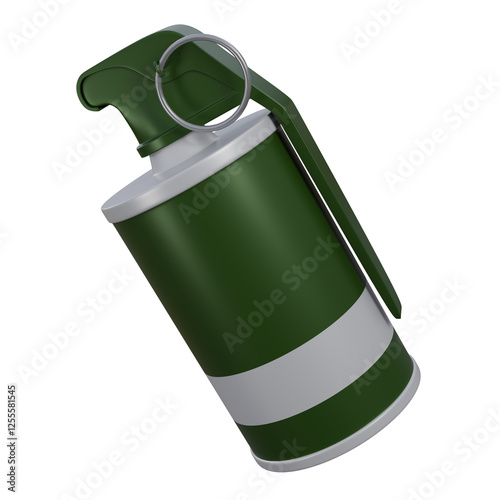3D illustration of a green and white smoke grenade