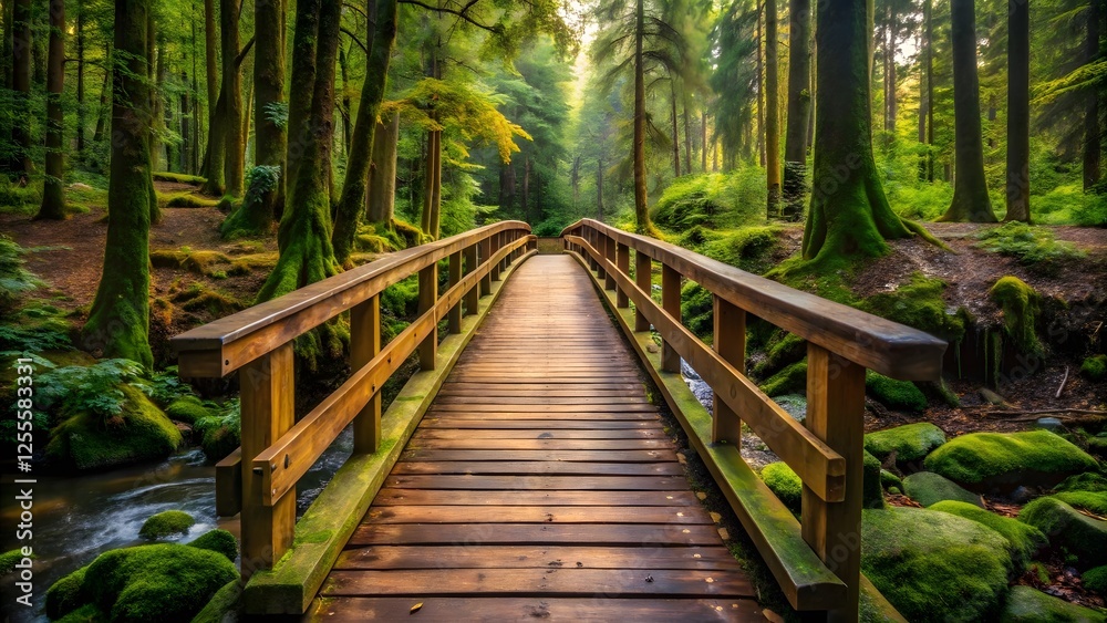 Fototapeta premium Wooden Bridge in Forest Path