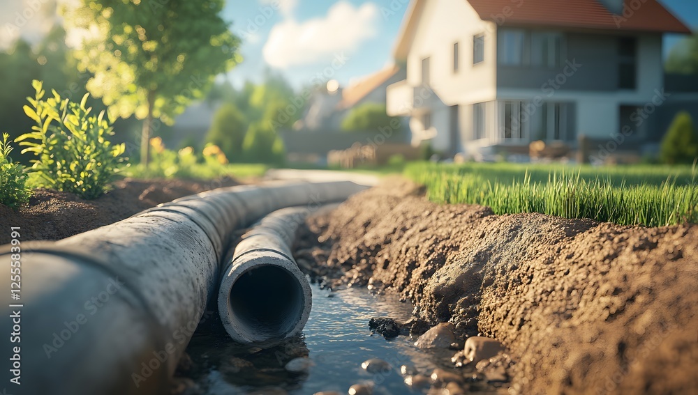 Suburban Landscape Drainage System A Close Look at the Underground Pipes and Irrigation Channels Suburban Landscape Drainage System A Close Look at the Underground Pipes and Irrigation Channels