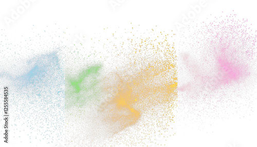 Collection of Vibrant and Gold Glitter Sparkling Dust Particles on White Background