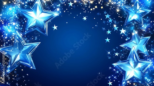 Sparkling Blue Stars Festive Holiday Background Design