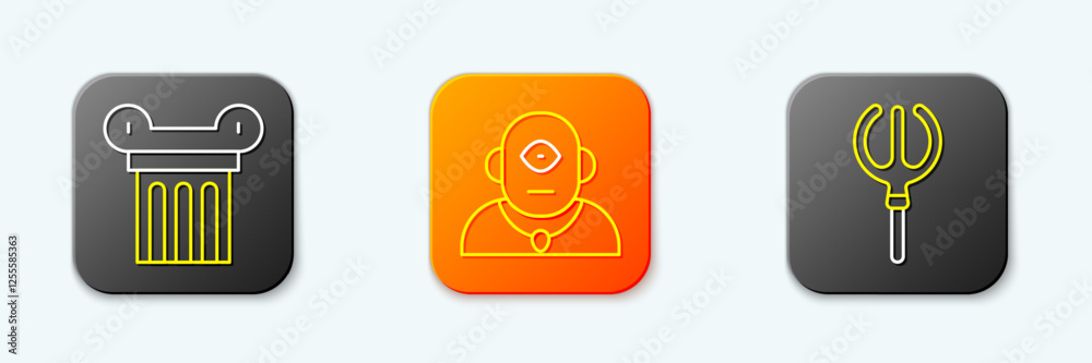 Set line Ancient column, Cyclops and Neptune Trident icon. Vector Set line Ancient column, Cyclops and Neptune Trident icon. Vector