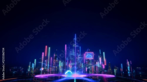 Neon Cityscape with Futuristic Symbol