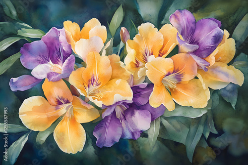 A watercolor painting of orkid flower. photo