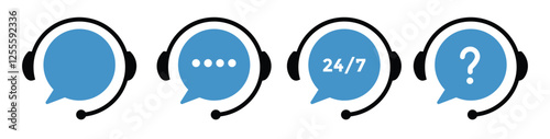 Support service. Customer support, assistance, technical support, customer service, call center, hotline, operator, staff, agent, service icon. Call center symbols. Service concept symbols