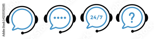 Support service. Customer support, assistance, technical support, customer service, call center, hotline, operator, staff, agent, service icon. Call center symbols. Service concept symbols
